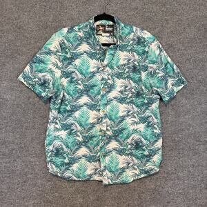 The Nutter Shirt Mens Medium Blue Short Sleeve Button Down Beachy Palm Hawaiian